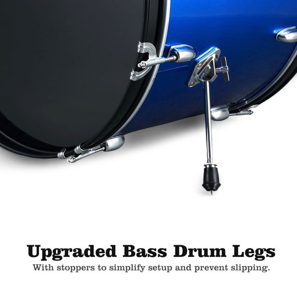 100% Birch Shell Full Size 5-Piece Drum Kit W/ Cymbals Pedal Stool Perfect For Beginners-Blue