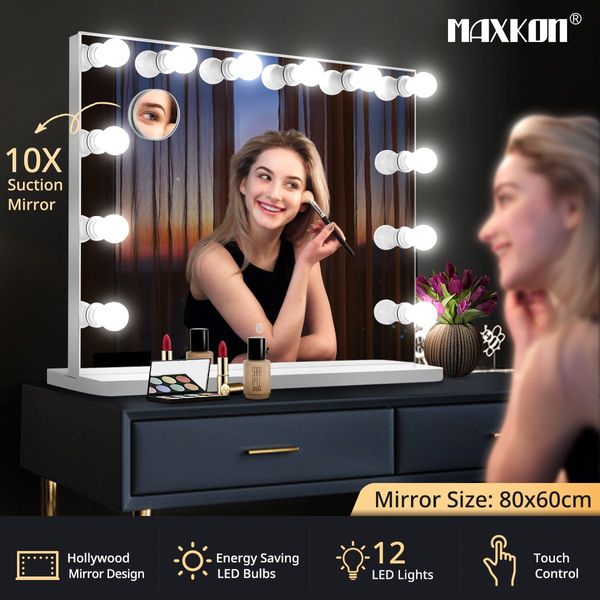 3 Color Light Hollywood Makeup Vanity Mirror W/10X Magnifying Mirror Perfect For Dressing Gromming