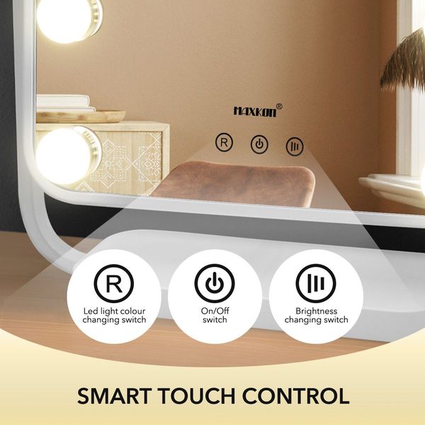 3 Light Color Rotatable Hollywood Makeup Vanity Mirror For Flawless Makeup Dimmer Adjustable-White