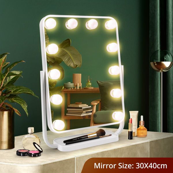 3 Light Color Rotatable Hollywood Makeup Vanity Mirror For Flawless Makeup Dimmer Adjustable-White