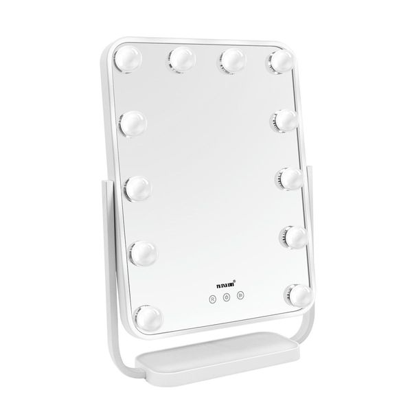 3 Light Color Rotatable Hollywood Makeup Vanity Mirror For Flawless Makeup Dimmer Adjustable-White