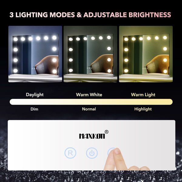 3 Light Color Hollywood Make Up Vanity Mirror Adjustable Warm Yellow,Daylight,Cool White Brightness