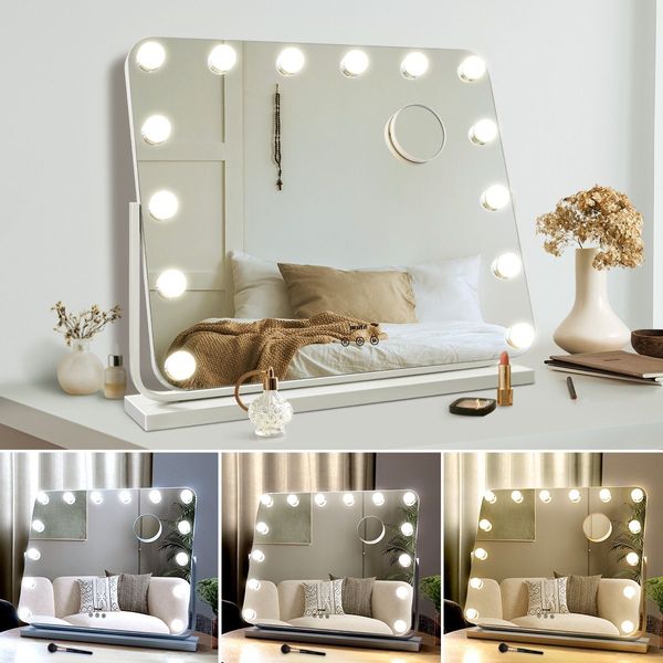 3 Light Color Rotatable Hollywood Makeup Vanity Mirror 5X Magnify For Flawless Makeup