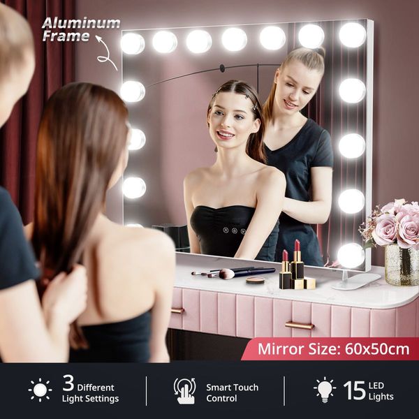 3 Light Color Hollywood Make Up Vanity Mirror Adjustable Warm Yellow,Daylight,Cool White Brightness