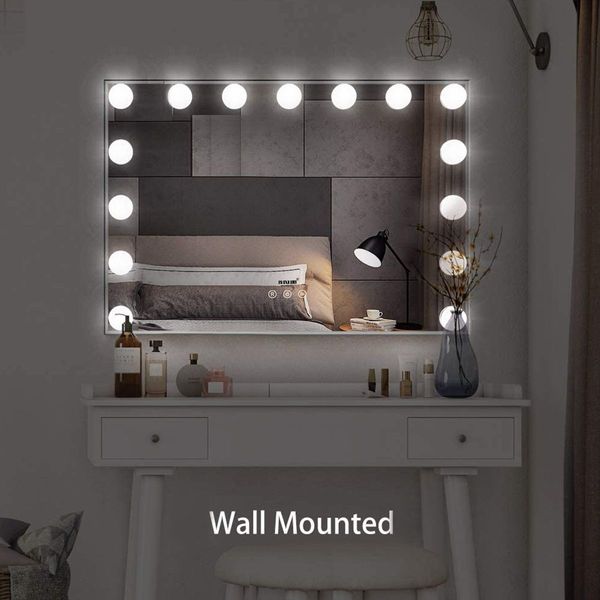 3 Light Color Hollywood Make Up Vanity Mirror Adjustable Warm Yellow,Daylight,Cool White Brightness