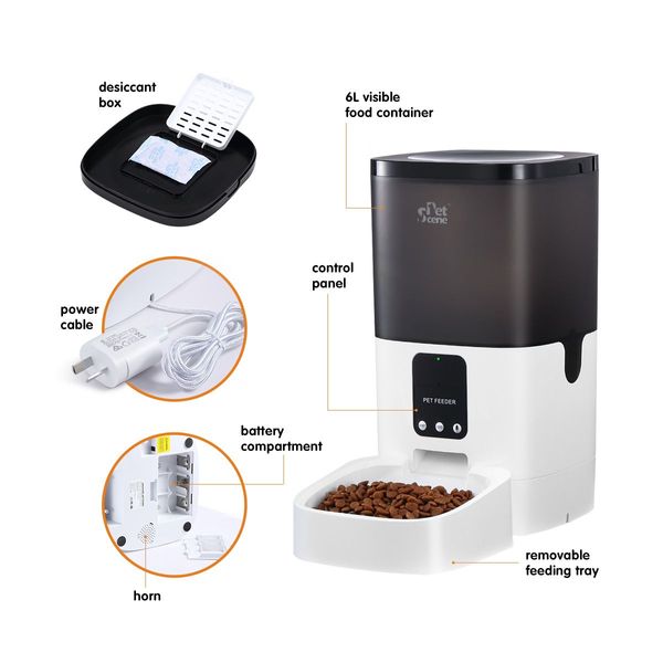 Bluetooth 6L Automatic Pet Feeder Dog Food Dispenser W/Voice Recorder Auto Set 1-8 Meals/Day