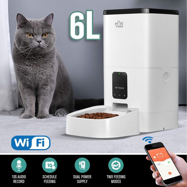 6L Wifi App Remote Control Automatic Pet Feeder Dog Cat Food Dispenser W/Voice Recorder 10 Meals/Day