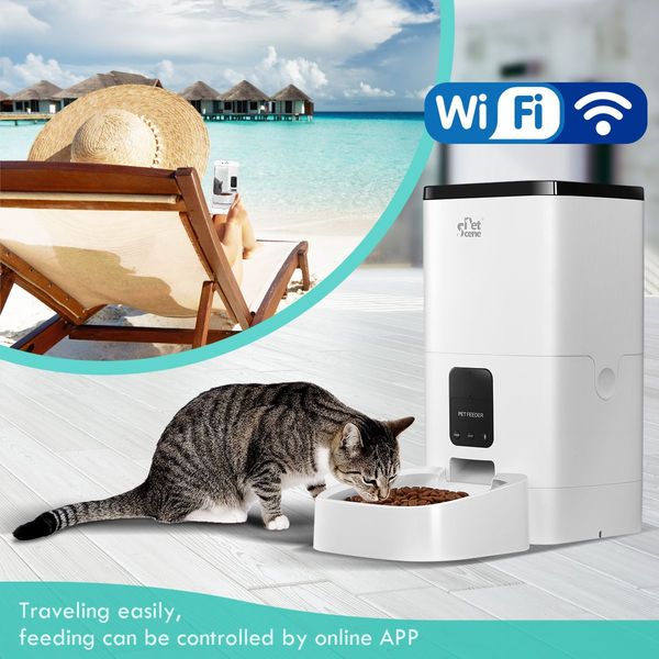 6L Wifi App Remote Control Automatic Pet Feeder Dog Cat Food Dispenser W/Voice Recorder 10 Meals/Day