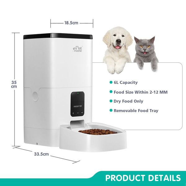 6L Wifi App Remote Control Automatic Pet Feeder Dog Cat Food Dispenser W/Voice Recorder 10 Meals/Day