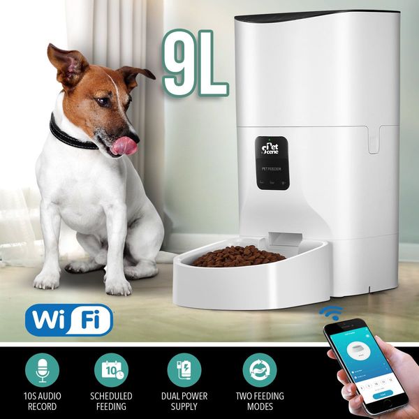 9L Wifi App Remote Control Automatic Pet Feeder Dog Cat Food Dispenser W/Voice Recorder 10 Meals/Day