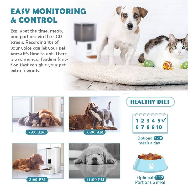 9L Wifi App Remote Control Automatic Pet Feeder Dog Cat Food Dispenser W/Voice Recorder 10 Meals/Day