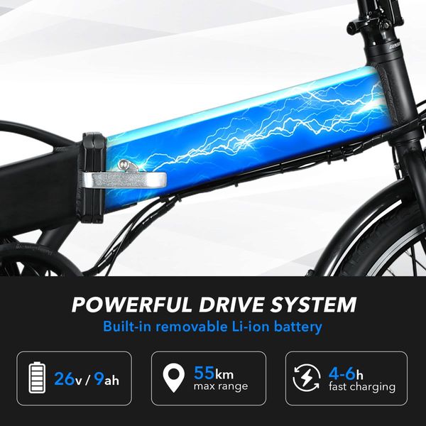 250W Electric Bike 10 Sec Foldable Ebike W/Powerful 9Ah Battery Up To 40Km Range Per Charge 7 Speed