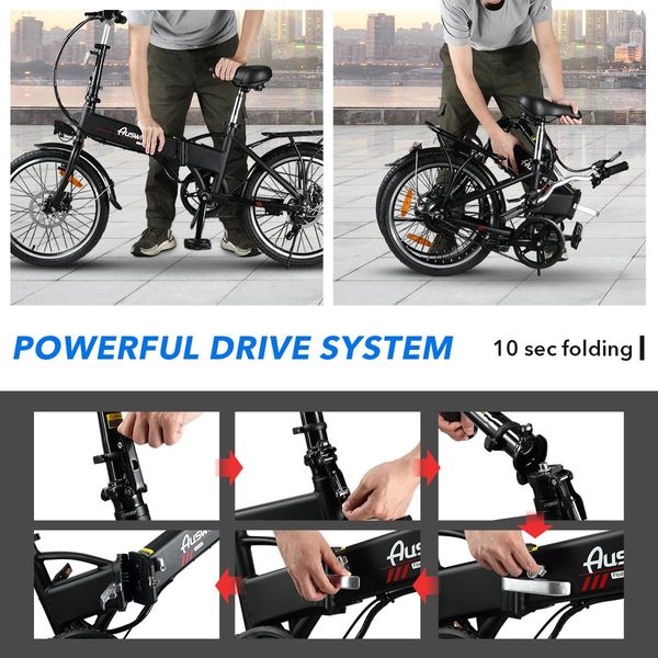 250W Electric Bike 10 Sec Foldable Ebike W/Powerful 9Ah Battery Up To 40Km Range Per Charge 7 Speed