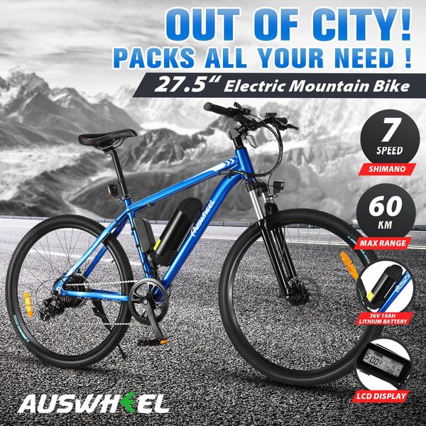 27.5" 250W Electric Bike Mountain E Bike Pro 7-Speed Gears 36V 10Ah Large Capacity Battery