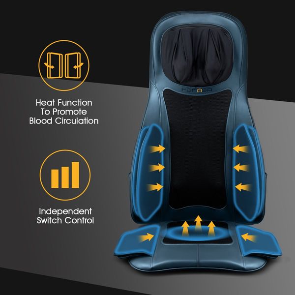 16 Nodes Neck Back Air & Shiatsu Massage Cushion Car Seat Massager-Blue