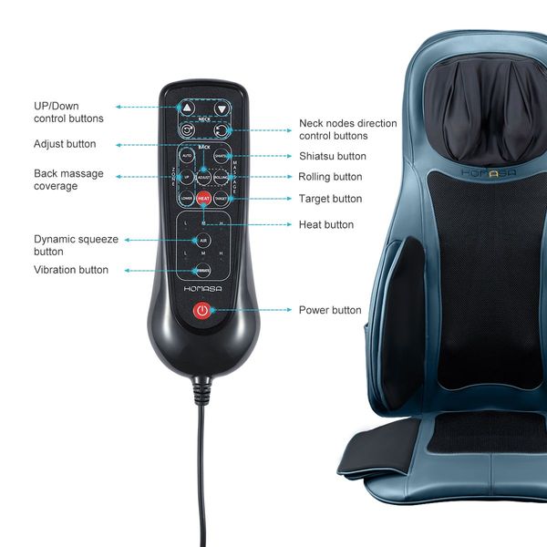 16 Nodes Neck Back Air & Shiatsu Massage Cushion Car Seat Massager-Blue