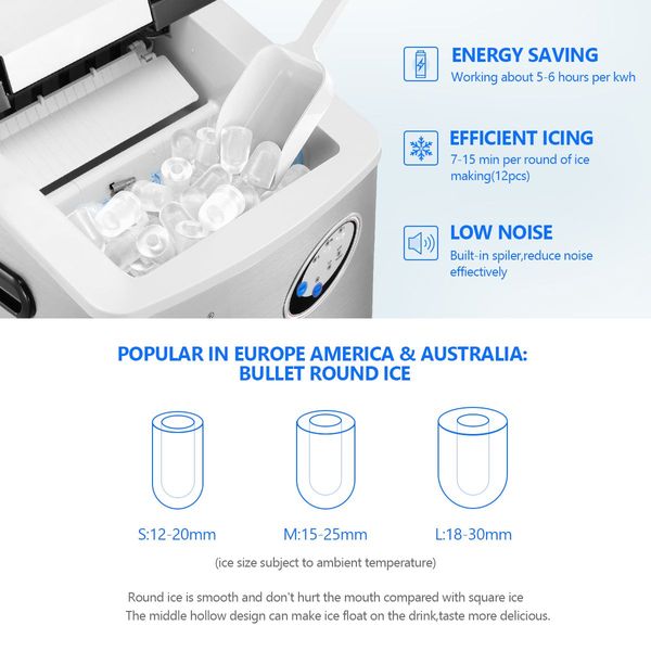 4.5L Portable Only 7-Min Ice Cube Maker Machine,12 Ice Cube 1 Cycle 27Kg 1 Day,S/M/L Size,Save Energy