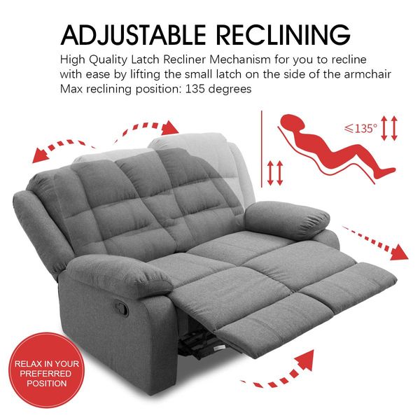 Premium Fabric 2 Seater Sofa Recliner Set W/ High Resilience Sponge Padding Easy To Clean