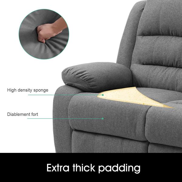 Premium Fabric 2 Seater Sofa Recliner Set W/ High Resilience Sponge Padding Easy To Clean