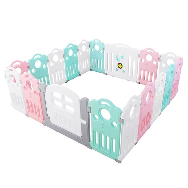 Portable Diy Shape 18-Panel Baby Playpen Room Barrier W/Music Box Eco-Friendly Indoor Outdoor Use