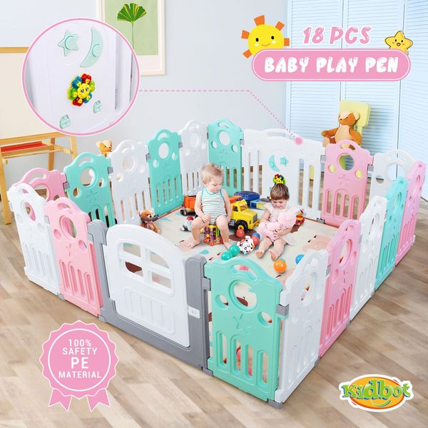 Portable Diy Shape 18-Panel Baby Playpen Room Barrier W/Music Box Eco-Friendly Indoor Outdoor Use