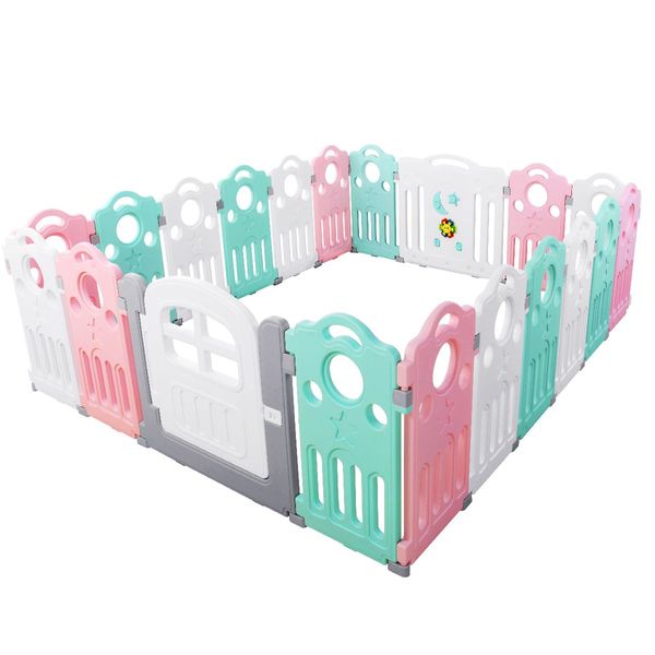 Portable Diy Shape 20-Panel Baby Playpen Room Barrier W/Music Box Eco-Friendly Indoor Outdoor Use