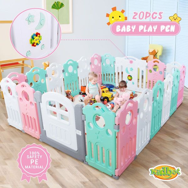 Portable Diy Shape 20-Panel Baby Playpen Room Barrier W/Music Box Eco-Friendly Indoor Outdoor Use