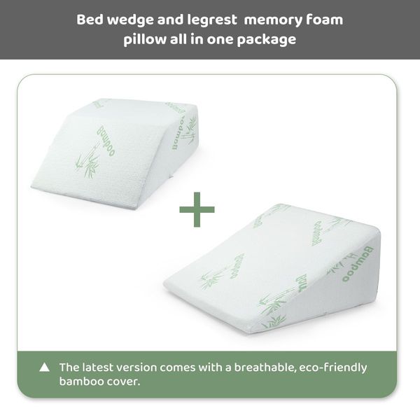 2-Set Bed High Density Memory Foam Wedge Pillow Back Support Cushion Leg Elevator W/Bamboo Cover