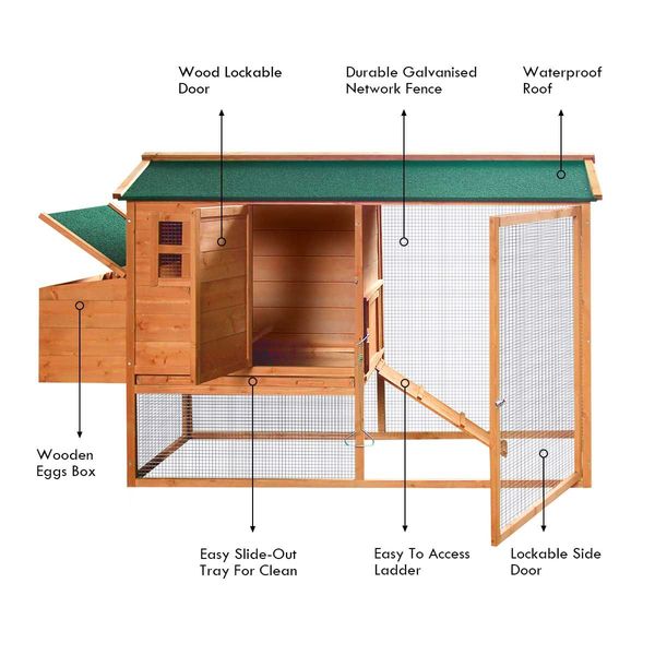 Fir Wood Chicken Coop Waterproof Rabbit Hutch Elevated Cage Firm Network Fence Easy To Clean