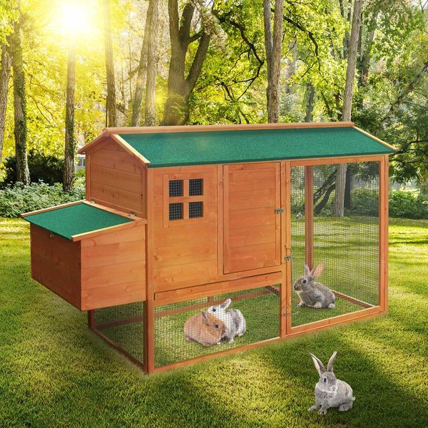 Fir Wood Chicken Coop Waterproof Rabbit Hutch Elevated Cage Firm Network Fence Easy To Clean