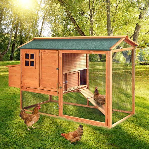 Fir Wood Chicken Coop Waterproof Rabbit Hutch Elevated Cage Firm Network Fence Easy To Clean