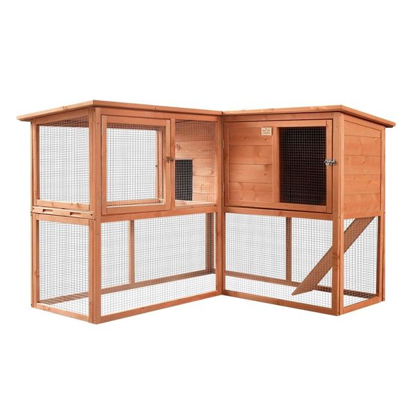 Rain/Uv Proof 2-Storey Rabbit Hutch Bunnies Cage W/A Slide-Out Tray,2 Access Doors For Easy Cleaning