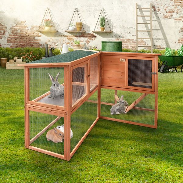 Rain/Uv Proof 2-Storey Rabbit Hutch Bunnies Cage W/A Slide-Out Tray,2 Access Doors For Easy Cleaning