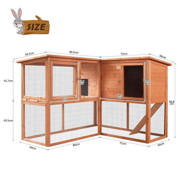 Rain/Uv Proof 2-Storey Rabbit Hutch Bunnies Cage W/A Slide-Out Tray,2 Access Doors For Easy Cleaning