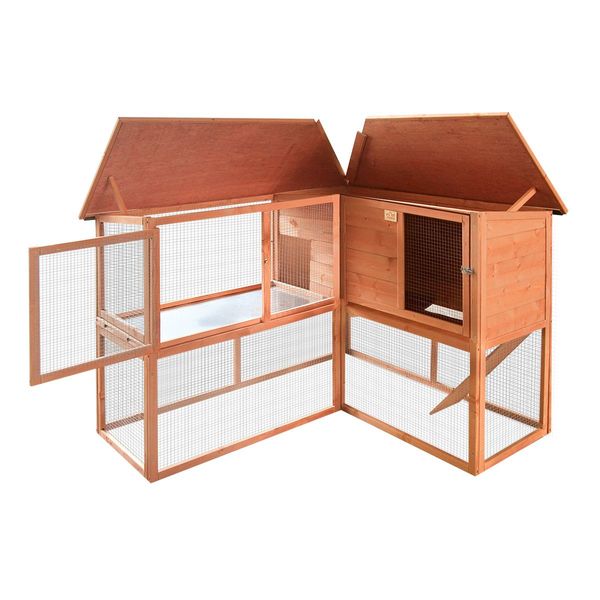 Rain/Uv Proof 2-Storey Rabbit Hutch Bunnies Cage W/A Slide-Out Tray,2 Access Doors For Easy Cleaning