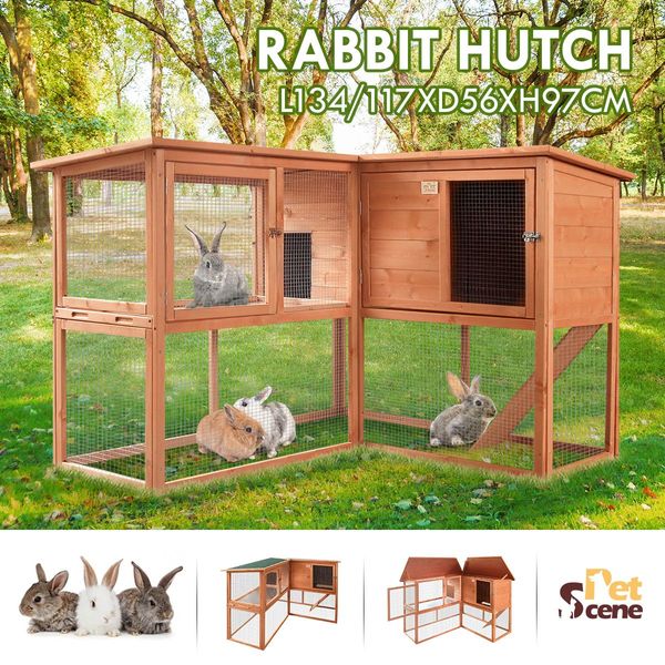 Rain/Uv Proof 2-Storey Rabbit Hutch Bunnies Cage W/A Slide-Out Tray,2 Access Doors For Easy Cleaning