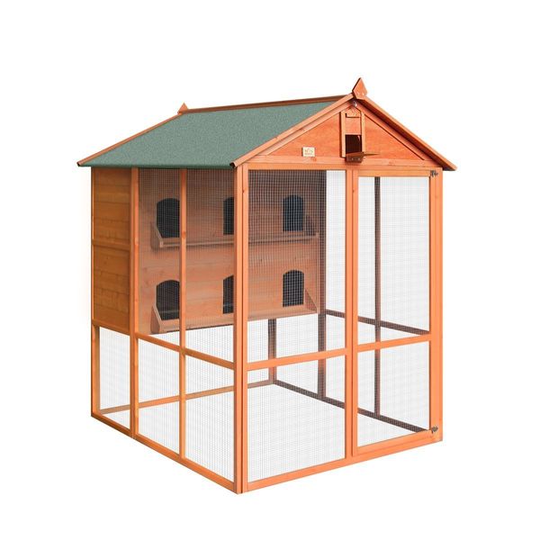 Xl Cosy 2-Storey Wood Bird Cage Separate Aviary  Waterproof Roof-For Parrot,Cockatoo,Macaw, Etc.