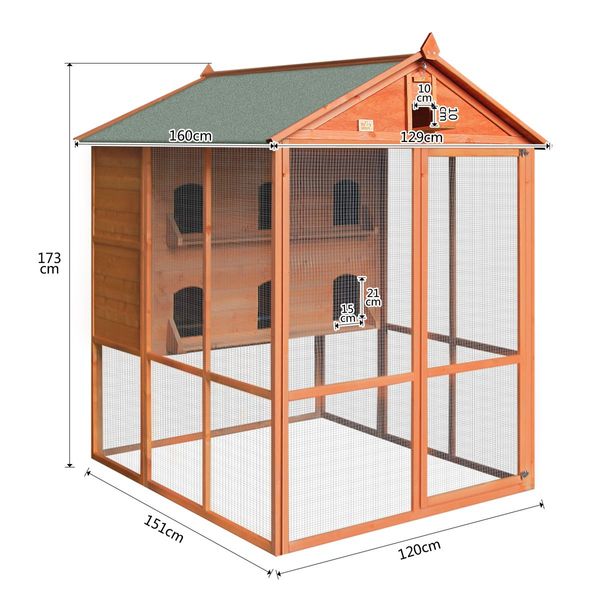 Xl Cosy 2-Storey Wood Bird Cage Separate Aviary  Waterproof Roof-For Parrot,Cockatoo,Macaw, Etc.