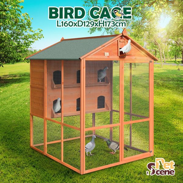 Xl Cosy 2-Storey Wood Bird Cage Separate Aviary  Waterproof Roof-For Parrot,Cockatoo,Macaw, Etc.