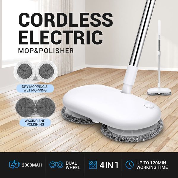 Wireless Electric Spin Mop Polisher Waxer W/Each Corner Get Rotate Handle For Stone,Wood,Tile Floor