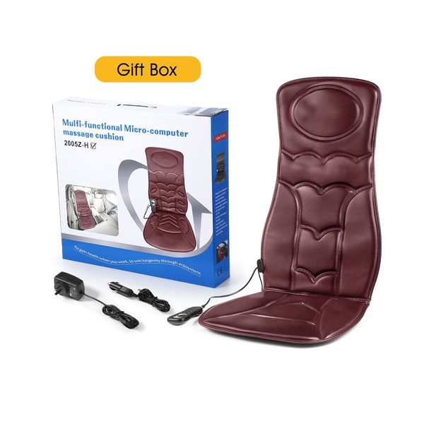 10 Motor Vibrating Heated Massage Cushion Seat Pad Pulsate,Tap,Roll,Knead Home Car Full Body Relax