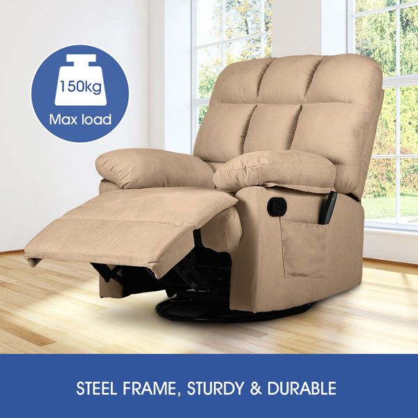 8-Point Heating Swivel Massage Chair 160° Recliner Thick Padded Rocking Sofa W/Slide Out Footrest