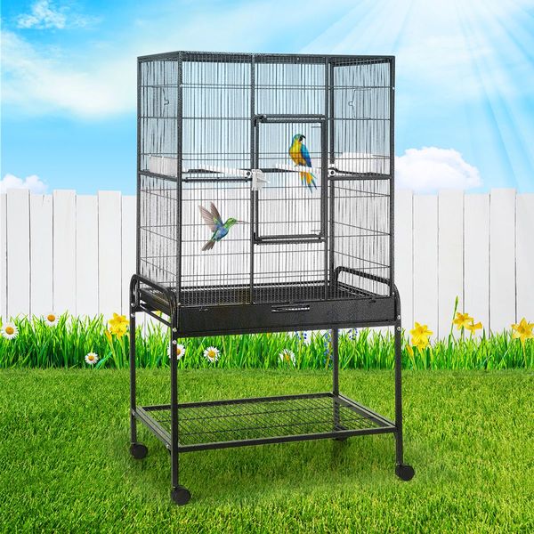 1.5M Large Wheeled Anti-Rust Metal Bird Cage W/Strong Mesh Wire,Safe Door Lock,Easy Clean Slide Tray