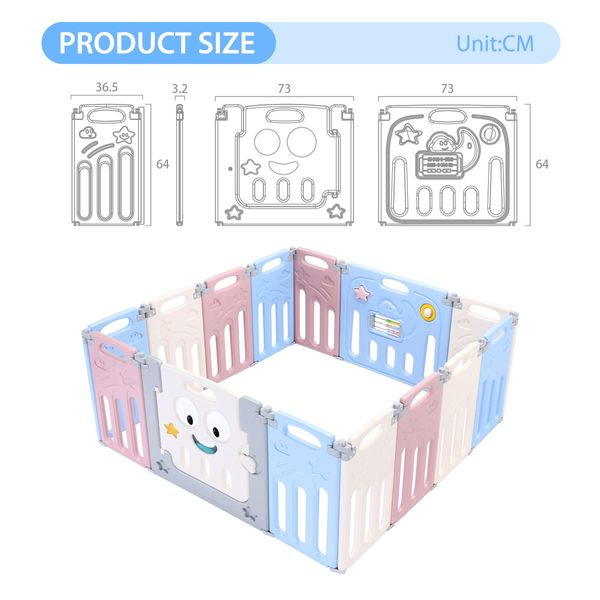 14 Panels Shape Adjustable Baby Playpen Fence Gate W/Safety Lock Eco-Friendly Foldable Easy Storage