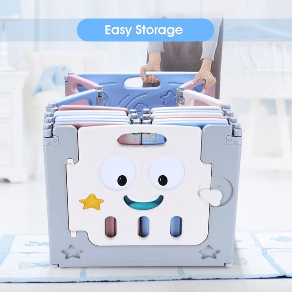 14 Panels Shape Adjustable Baby Playpen Fence Gate W/Safety Lock Eco-Friendly Foldable Easy Storage