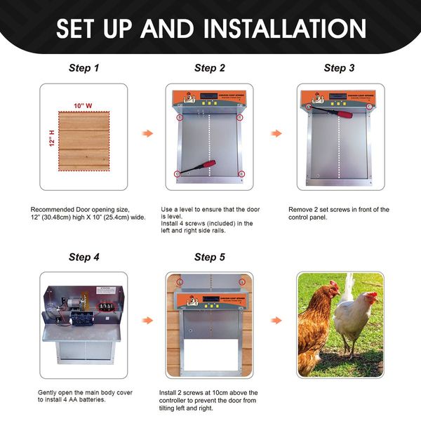 Timer/Light Sensor Automatic Chicken Coop Opener Safe Closer Prevent Predators Fox Raccoon