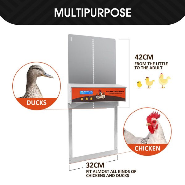 Timer/Light Sensor Automatic Chicken Coop Opener Safe Closer Prevent Predators Fox Raccoon