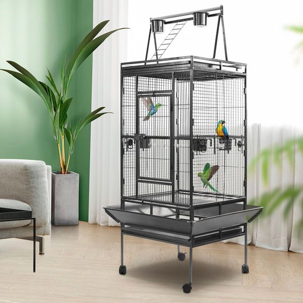 173Cm Wheeled  Large Bird Cage W/2 Perch,4 Feeder,Pull Out Tray Easily Clean For Parrots,Budgies