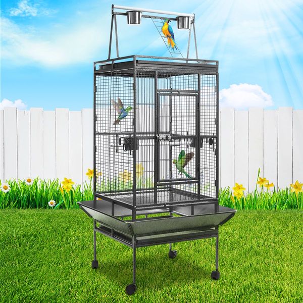 173Cm Wheeled  Large Bird Cage W/2 Perch,4 Feeder,Pull Out Tray Easily Clean For Parrots,Budgies