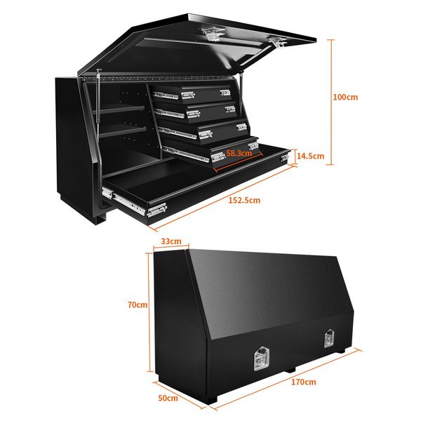 Waterproof Anti Rust Ute Tool Box Trailer Drawer Truck Shelf W/Safe Dual T Lock,Extra Forklift Slots